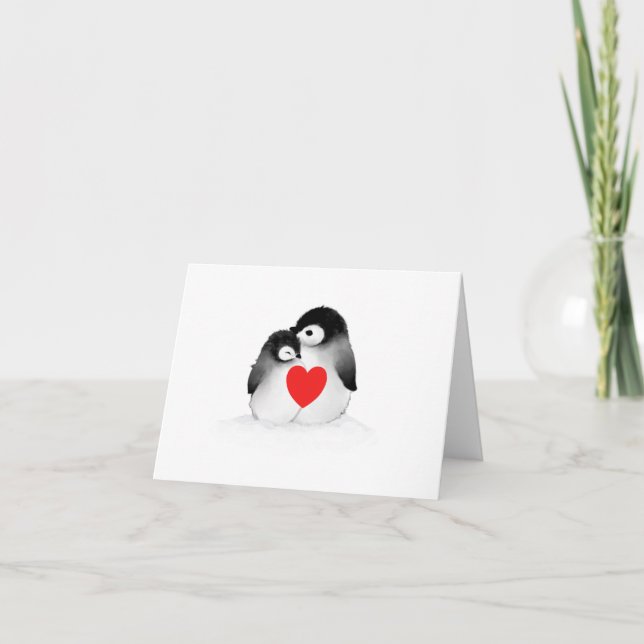 Penguin Heart Valentine Day Card Helgkort (Framsida)