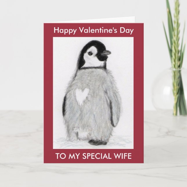 PENGUIN HEART VALENTINS DAGS WIFE ETC PERSONALIZE HELGKORT (Framsida)