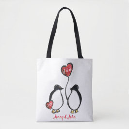 Penguin & hearts bröllop/-årsdagen tygkasse