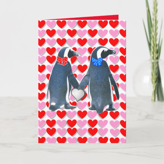 Penguin, hjärtans dag, hälsningskort helgkort (Framsida)