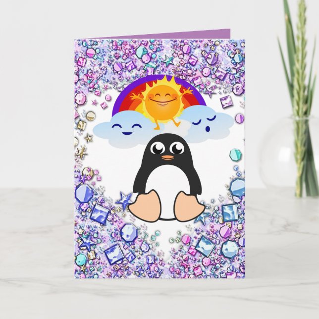 Penguin, hjärtans dag, hälsningskort helgkort (Framsida)