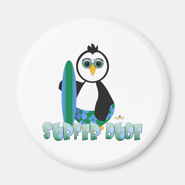 Penguin Holding Surfa Board with Sol Glass Surfer Magnet (Framsidan)