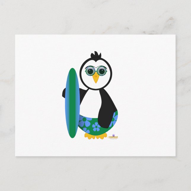 Penguin Holding Surfa Board with Sol Glass Vykort (Framsida)