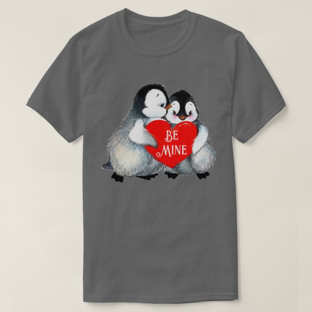 Penguin Hug Heart Personalize Text Heart Cotton T Shirt (Design framsida)