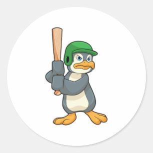 Penguin i Baseball med Baseball fladdermus & Helme Runt Klistermärke