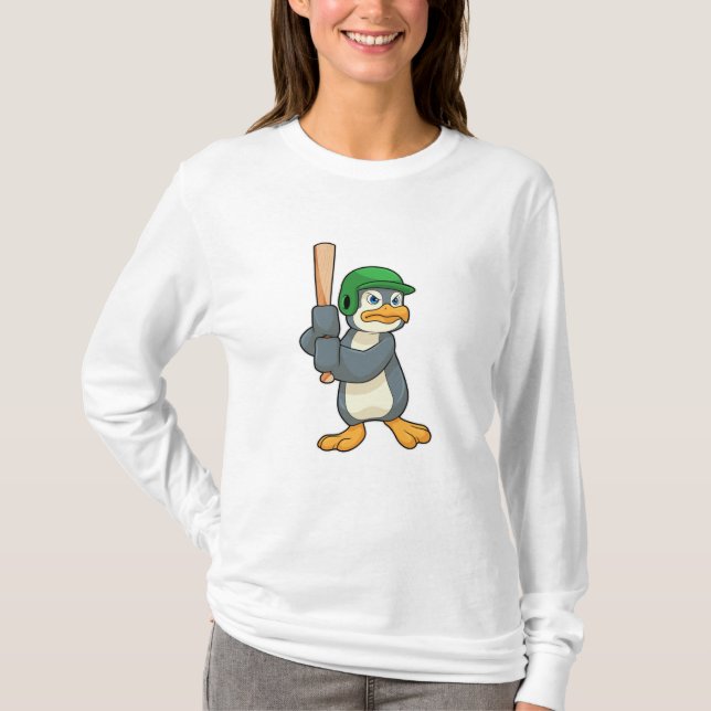 Penguin i Baseball med Baseball fladdermus & Helme T Shirt (Framsida)