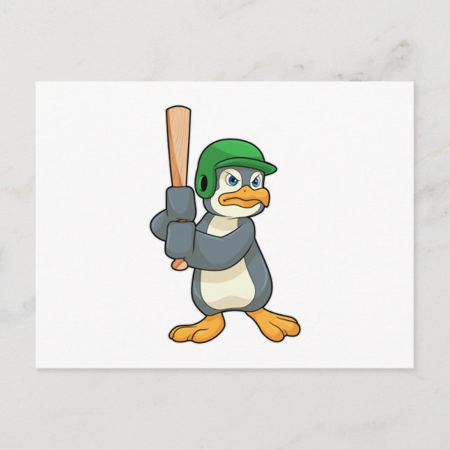 Penguin i Baseball med Baseball fladdermus & Helme Vykort (Framsida)