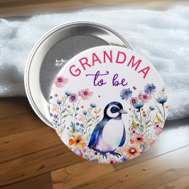 Penguin i Blommor Baby Shower Grandma ska vara Knapp