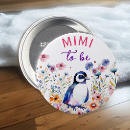 Penguin i Blommor Baby Shower Mimi ska vara Knapp