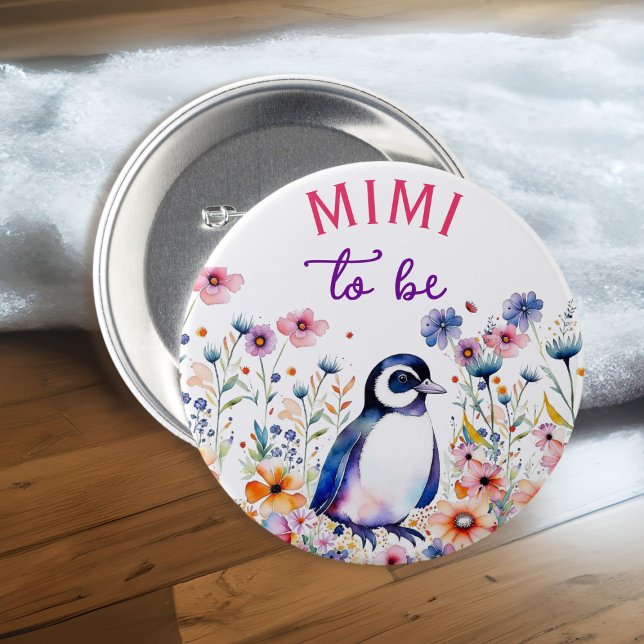 Penguin i Blommor Baby Shower Mimi ska vara Knapp (Skapare uppladdad)