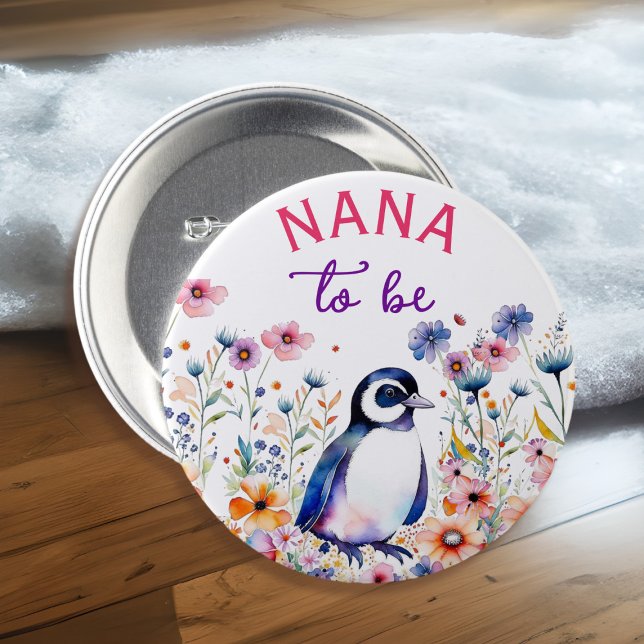 Penguin i Blommor Baby Shower Nana. Knapp (Skapare uppladdad)