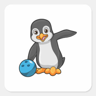 Penguin i Bowling med Bowling ball Fyrkantigt Klistermärke