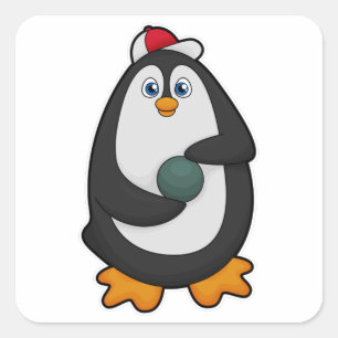 Penguin i Bowling med Bowling ball Fyrkantigt Klistermärke
