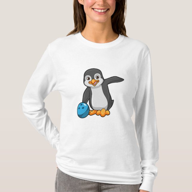 Penguin i Bowling med Bowling ball T Shirt (Framsida)