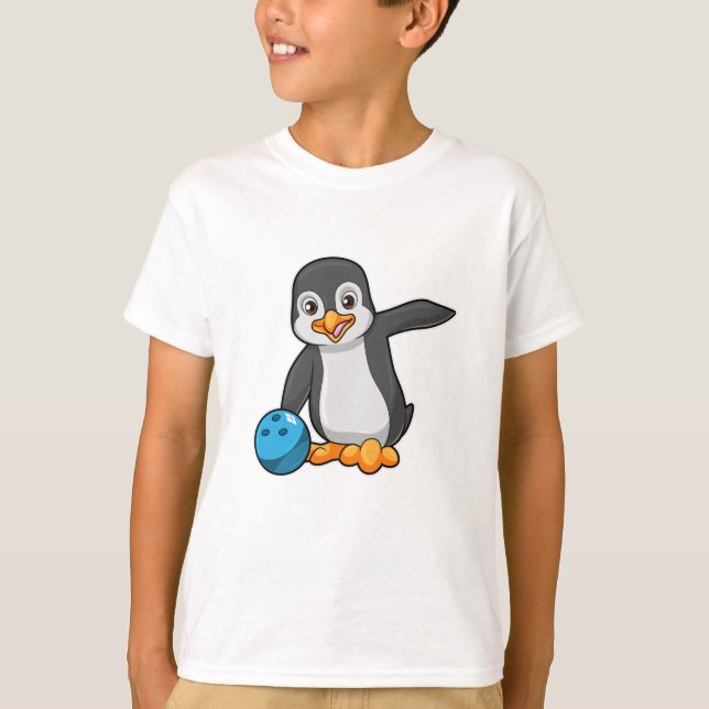 Penguin i Bowling med Bowling ball T Shirt (Framsida)