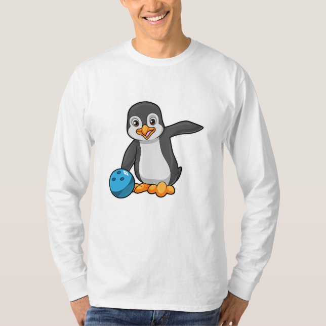 Penguin i Bowling med Bowling ball T Shirt (Framsida)