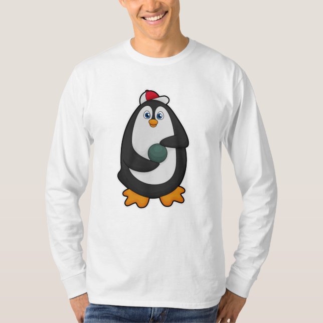 Penguin i Bowling med Bowling ball T Shirt (Framsida)