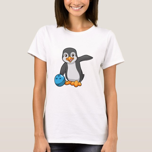 Penguin i Bowling med Bowling ball T Shirt (Framsida)