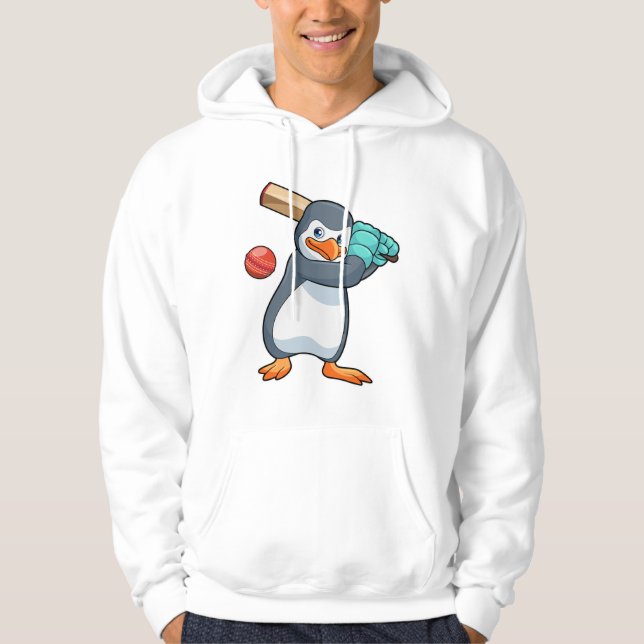 Penguin i Cricket med Cricket fladdermus Hoodie (Framsida)