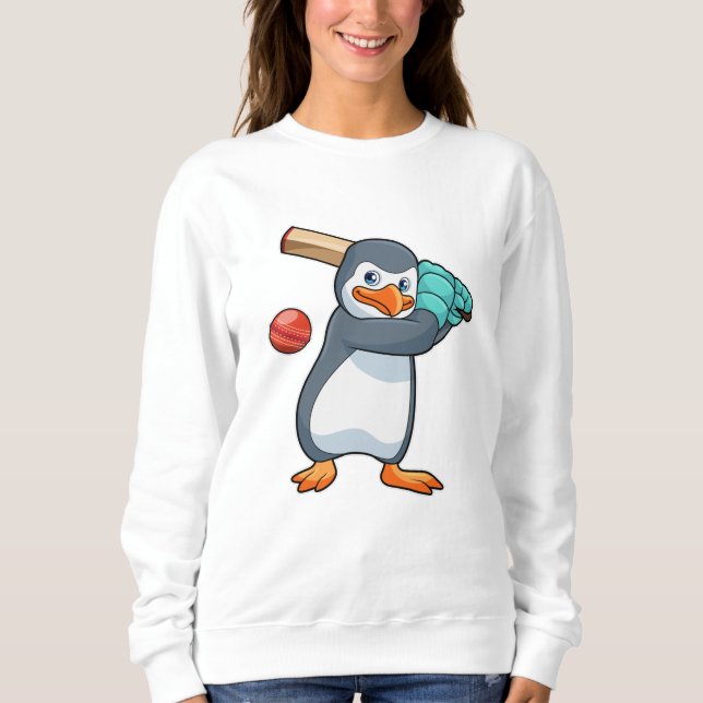 Penguin i Cricket med Cricket fladdermus T Shirt (Framsida)