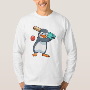 Penguin i Cricket med Cricket fladdermus T Shirt