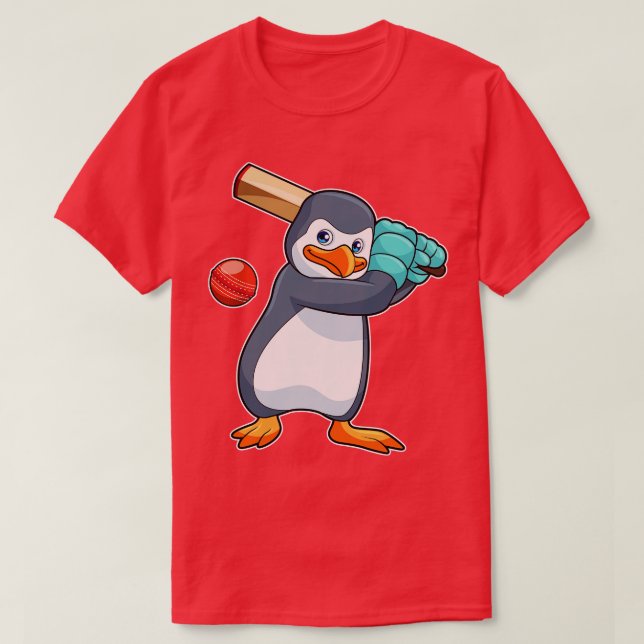 Penguin i Cricket med Cricket fladdermus T Shirt (Design framsida)