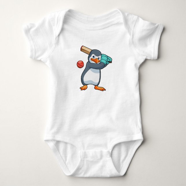 Penguin i Cricket med Cricket fladdermus T Shirt (Framsida)