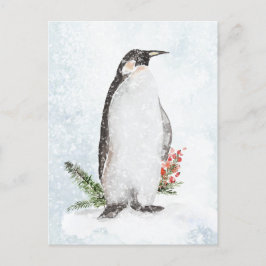 Penguin i en Isig Helgdag av vinterscen Vykort