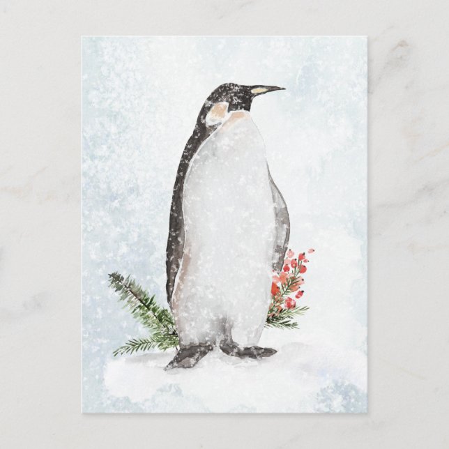 Penguin i en Isig Helgdag av vinterscen Vykort (Framsida)