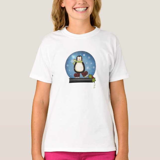 Penguin i en snöglob t shirt (Framsida)