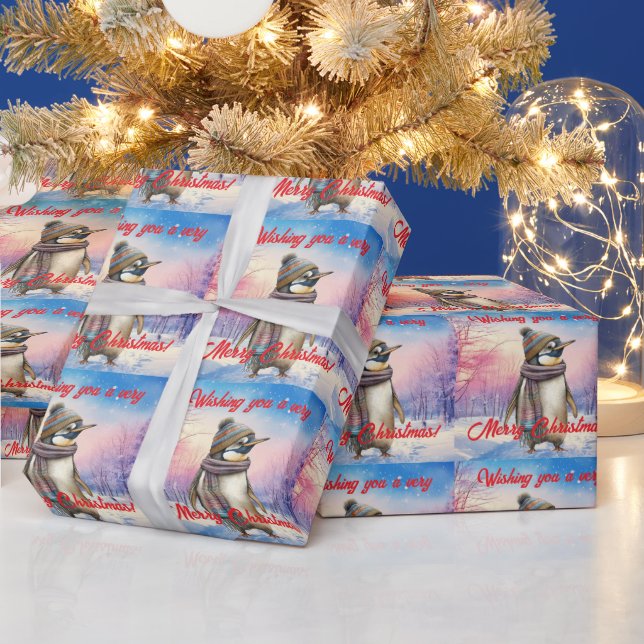 Penguin i ett snölandskap i God jul Presentpapper (Helgdagar)