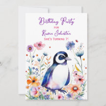 Penguin i Flowers Girl Birthday