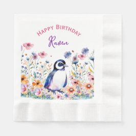 Penguin i Flowers Girl Girl's Birthday Personlig Pappersservett