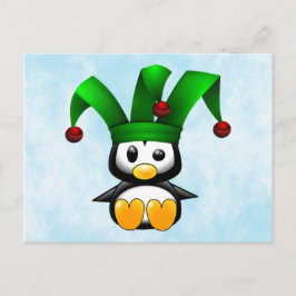 Penguin i Grönt Jester's Hat Vykort
