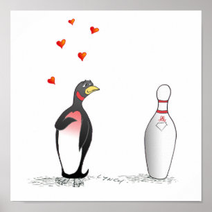 Penguin i Kärlek med Bowling Pin Print Poster