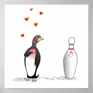 Penguin i Kärlek med Bowling Pin Print Poster