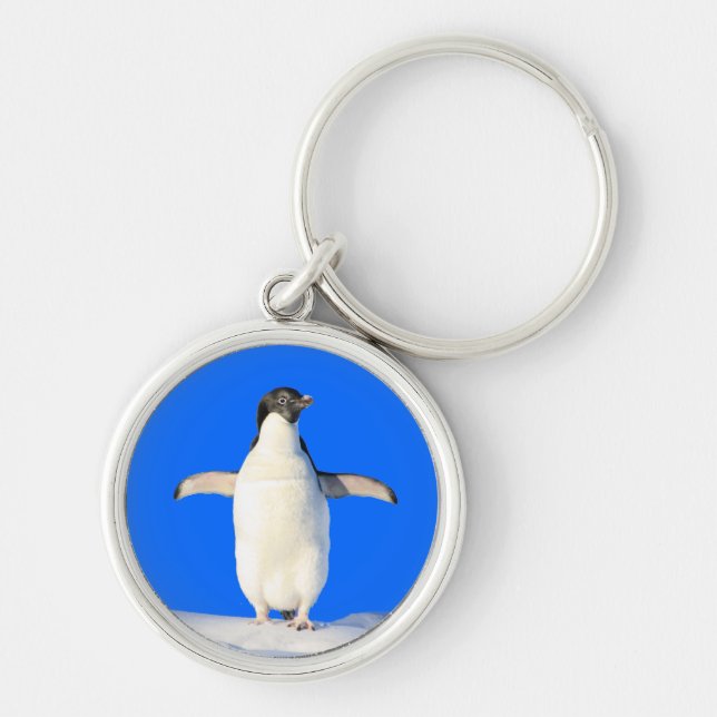 Penguin i nyckelkedjan Snö Rund Silverfärgad Nyckelring (Framsidan)
