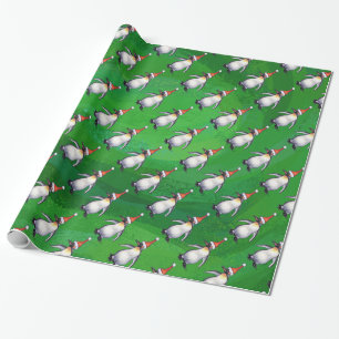 Penguin i Santa Hat Mönster på Grönt Presentpapper