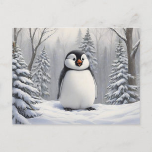 Penguin i snö träd, bakgrund vykort