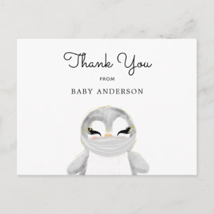 Penguin i Tacken Baby Shower i mask Vykort