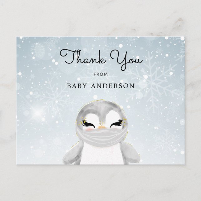 Penguin i Tacken Baby Shower i mask Vykort (Framsida)