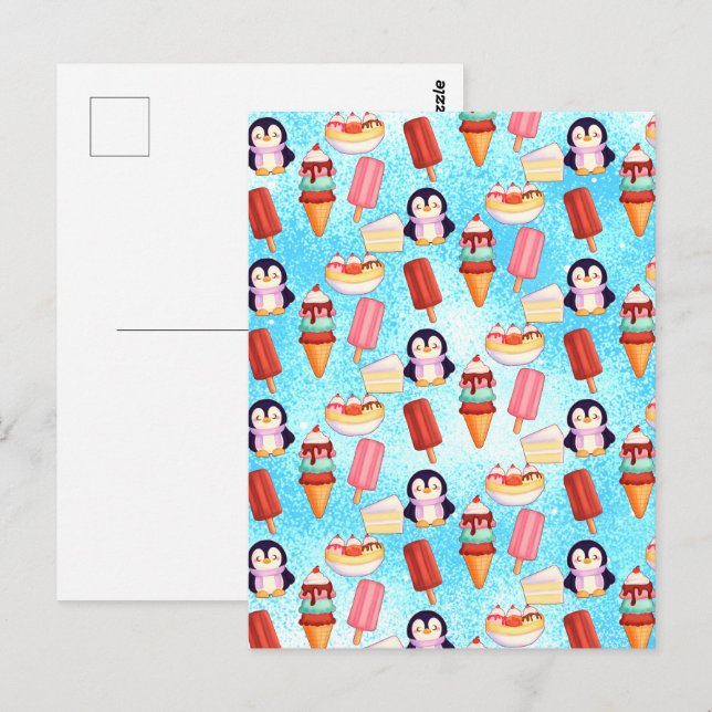 Penguin Ice Cream Sweets Vykort (Fram/baksida)