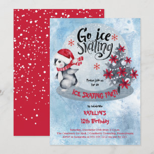 Penguin Ice Skating Helgdag 12:e Födelsedagsfest Inbjudningar