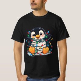 Penguin in Christmas Lights – Holiday Fun Design T Shirt