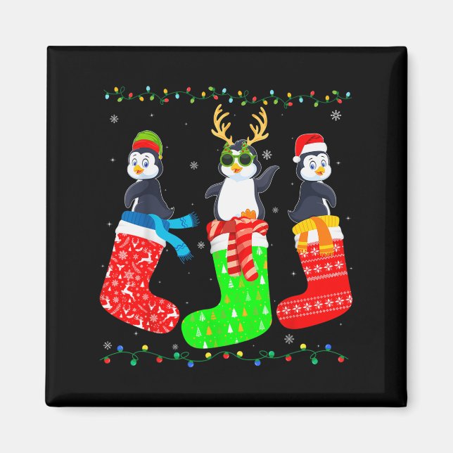 Penguin In Xmas Socks Funny Holiday Ugly Sweater C Magnet (Framsidan)