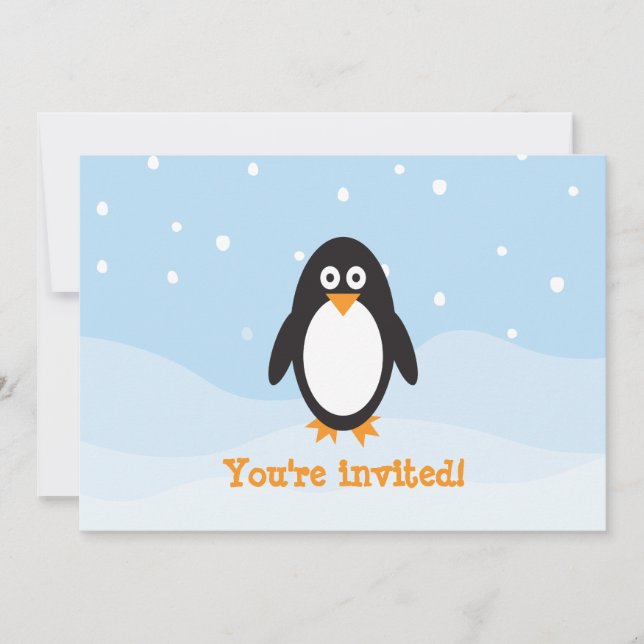 Penguin-inbjudan på födelsedagen tack kort (Framsida)