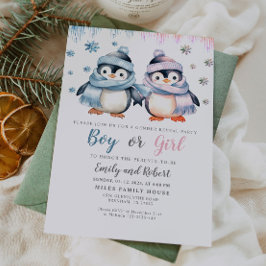 Penguin-inbjudan till gender för att visa babyskor inbjudningar