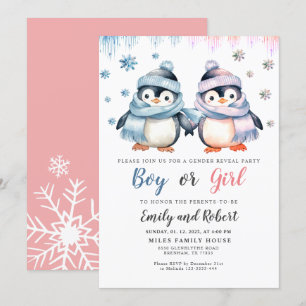 Penguin-inbjudan till gender för att visa babyskor inbjudningar