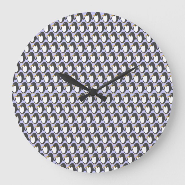 Penguin Invasion Round Clock Stor Klocka (Framsida)