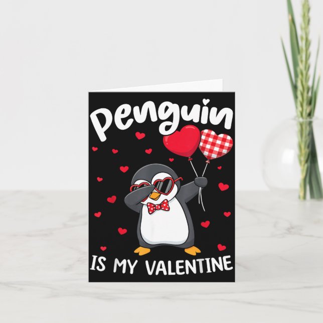 Penguin Is My Valentine Funny Bird V Day Cute Anim Kort (Framsida)